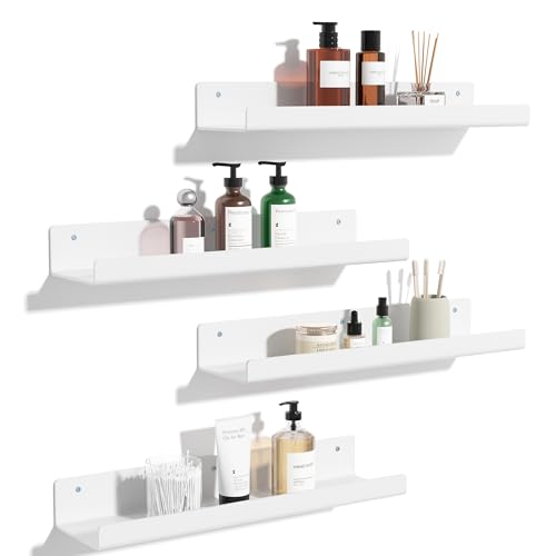 upsimples 4 Pcs 15" Acrylic Shelves for Wall Organize and Display, White | Cute Floating Shelf for Perfume, Skincare, Nail Polish, Wall Organizer for Bedroom, Living Room, Playroom, Room Décor - color: White