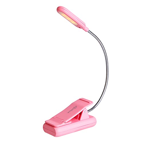VAVOFO Rechargeable Book Light for Reading in Bed Kids, 7 LED Reading Light with 9-Level Warm Cool White Daylight, Eye Care Lamp with Power Indicator for Bookworms (Pink) - color: Pink