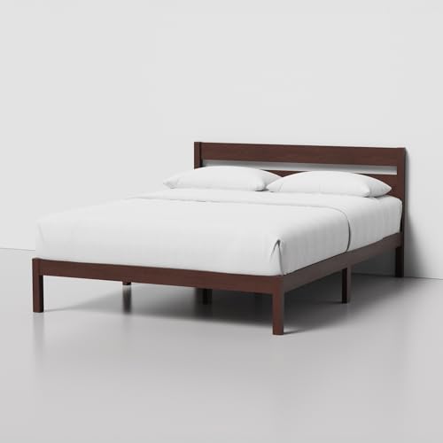 LIFEMENT Classic Wood Platform Bed Frame with Headboard, Essential, Noise Free, Under Bed Storage, No Box Spring Needed, Easy Assembly (Walnut, Queen (U.S. Standard)) - size: Queen (U.S. Standard)