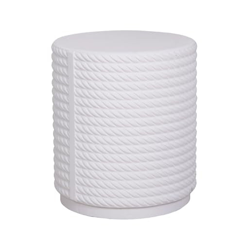 Afterglow Outdoor Round Side Table, 14.6" Retro Modern Fluted Accent End Table, Nightstand Bedside Tables & Decorative Garden Stools for Living Room Bedroom Sofa Couch Small Space Patio Decor - color: White Woven