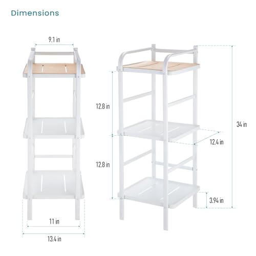 Home Zone Living Tall White Bookshelf with 3-Tier Open Display Shelves | Wide Steel Frame Design with Bamboo Accent Top Shelf - color: 3-tier Slim