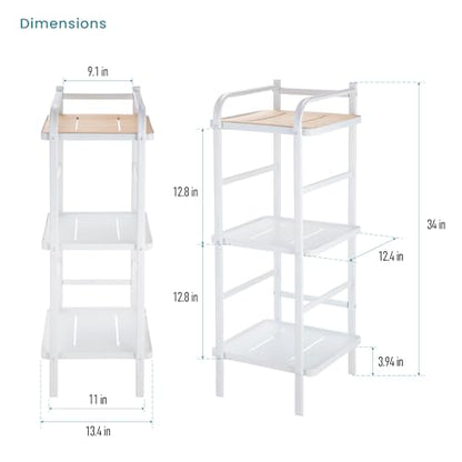 Home Zone Living Tall White Bookshelf with 3-Tier Open Display Shelves | Wide Steel Frame Design with Bamboo Accent Top Shelf - color: 3-tier Slim