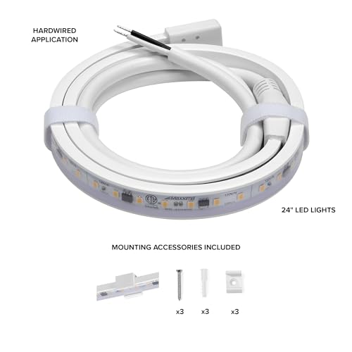 Maxxima 24 in. Hardwired LED Under Cabinet Strip Light, 920 Lumens, 3000K | Warm White, Kitchen and Living Room 120V White Cove Lighting, No Power Supply Needed - size: 24 Inch