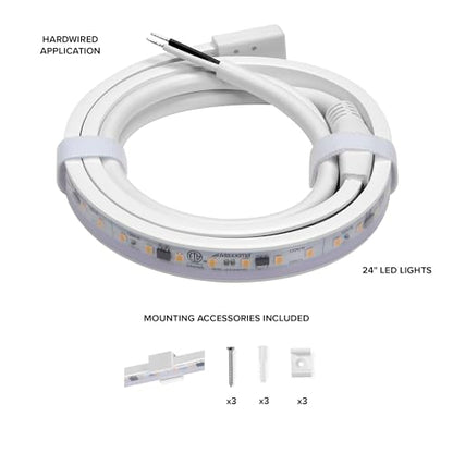 Maxxima 24 in. Hardwired LED Under Cabinet Strip Light, 920 Lumens, 3000K | Warm White, Kitchen and Living Room 120V White Cove Lighting, No Power Supply Needed - size: 24 Inch