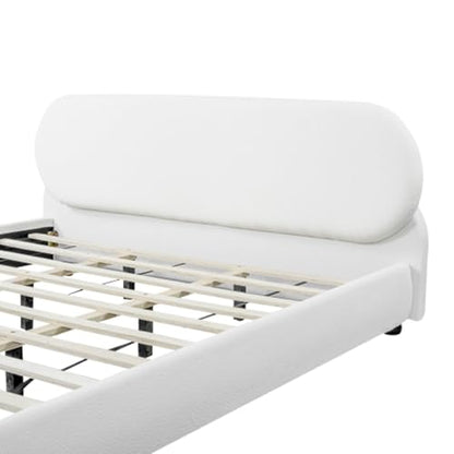 Relaxing Upholstered Bed Frame with Rounded Padded Headboard, Supportive Slats, Wooden Legs