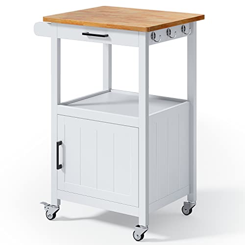 Qsun Rolling Microwave Cart with Storage, White | Microwave cart with wheels, Small Home Coffee Bar, Microwave Stand, Rolling Kitchen Cart with Side Hook - size: White