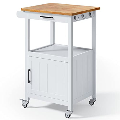 Qsun Rolling Microwave Cart with Storage, White | Microwave cart with wheels, Small Home Coffee Bar, Microwave Stand, Rolling Kitchen Cart with Side Hook - size: White
