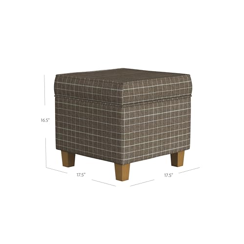 HomePop 18" Classic Square Storage Ottoman - Brown Windowpane - color: Brown Window Pane Fabric