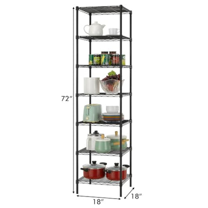 Finnhomy Heavy Duty 7 Tier Wire Shelving, 18x18x72 inches 7 Shelves Storage Rack with Thicken Steel Tube, Pantry Shelves for Storage, Adjustable Metal Shelving Unit, NSF Certified, Black - size: 72"H-Black