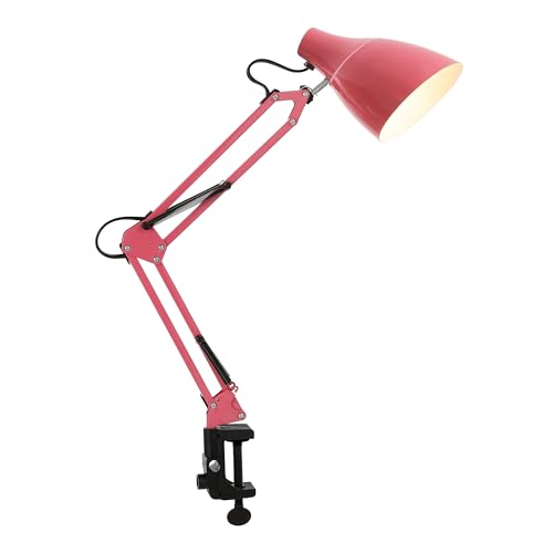 JONATHAN Y Odile 28.5" Metal Adjustable Clamp-On Task Lamp, Pink | Industrial Articulated Swing Arm Architect Design, Vintage Shade, In-Line Switch, Studio Work, LED Bulb Included - color: Pink