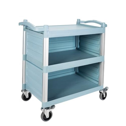 NorthSky Select Dual-Handle Utility Service Cart, 3 Shelves, 440 lb. Capacity -Black Plastic Shelve, Lockable Swivel Casters - Suitable for Hospital, Lab, Hotel (29.5 in & Blue Plastic Shelves) - size: 29.5 IN & Blue Plastic Shelves