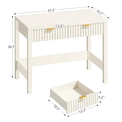 32 Inch Small Fluted Computer Desk with 2 Drawers for Bedroom, Home Office | Small Computer Desk with Storage for Bedroom, Compact Writing Study Desk for Small Spaces, White - color: White, size: 32-Inch Desk