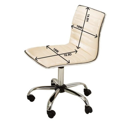 Armless Small Swivel Desk Chair, Vanity Office Desk Chair with Wheels | Adjustable Task Chairs, Modern Adjustable Height Work Chairs with Faux Leather Fabric & Padded Seat for Home Office, White - color: White