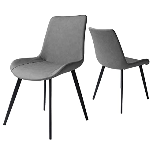 HIPIHOM Dining Chairs Set of 2, Modern Kitchen & Dining Room Chairs, Upholstered Faux Leather Cushion Seat and Sturdy Metal Legs (2 Grey Chairs) - color: Grey Chairs Set of 2