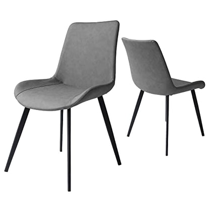 HIPIHOM Dining Chairs Set of 2, Modern Kitchen & Dining Room Chairs, Upholstered Faux Leather Cushion Seat and Sturdy Metal Legs (2 Grey Chairs) - color: Grey Chairs Set of 2