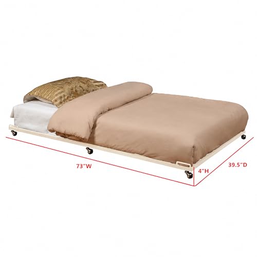 Kings Brand Twin Metal Roll-Out Trundle Bed Frame with Slats, Cream White | Twin Roll-Out Trundle Bed – Provides Extra Sleeping Space for Guests, Kids, and Sleepovers, Fits Neatly Under Most Daybeds - color: Cream White