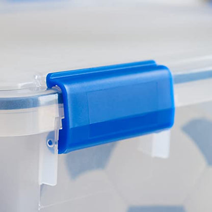 IRIS USA 3-Pack 74 Qt Storage Bins with Gasket Lids, Clear/Blue | WeatherPro seal helps protect bulky items for moving, garage, attic and basement storage - size: 74 Qt. - 3 Pack