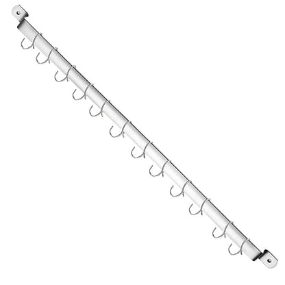 Kyraton Kitchen Utensil Rail Organizer - Wall Mounted Gourmet Rack With 14 Hooks for Hanging Knives, Mugs, Spatulas, Pots and Utensils - color: 1.Silver