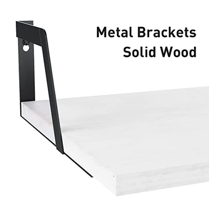 SRIWATANA White Deep Floating Shelves, Set of 2 Wood Wall Shelf Unit | Sturdy Rustic Wood Organizers; Large Capacity Spacious Hanging Boards to Display Books, Plants, Kitchen Spices - color: Washed White