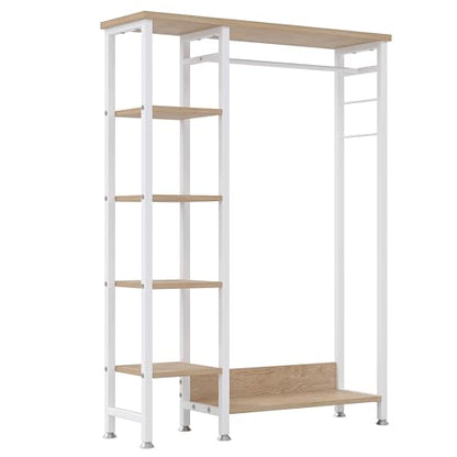 VECELO Open Garment Clothing Rack, Free-Standing Heavy Duty Storage Closet with 5 Shelves and Hanging Rod for Small Spaces, Max Load 350LBS, Nature White - color: Nature White