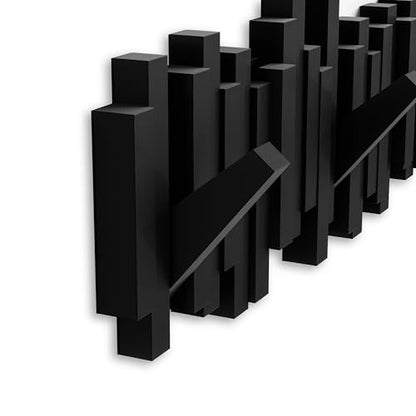 Umbra Sticks Wall Mount Coat Rack, 5 Hook Retractable Pegs, Black | Mounting hardware included, sculptural modern design, entryway or bedroom use, recycled plastic - color: Black, size: 5-Hook