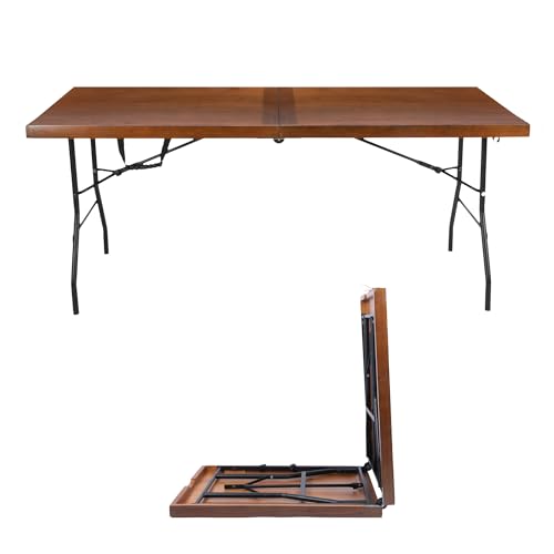 6 Ft Wooden Folding Banquet Table, 28 Inch, with Carry Handle | Portable, Sturdy & Lightweight, For Dinner, Conference or Picnic - color: Walnut, size: 71 x 28