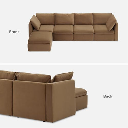 mopio Oversized Modular Sectional Sofa with Fully Removable Covers and Storage, Convertible U, L-Shaped and Sleeper Sectional, Modern Couches with Ottoman Chaise (Hazelnut Velvet, 5 Seats, L) - color: [Gen 2] Hazelnut Velvet, size: 5 Seats, L