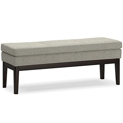 SIMPLIHOME Carlson Ottoman Bench - 45 inch Wide Upholstered Vegan Leather Rectangle Ottoman in Greige, Mid Century Modern Bench for Bedroom, Entryway or Living Room with Padded Seat - color: Greige, style: Ottoman Bench