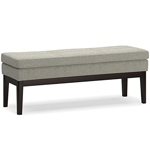 SIMPLIHOME Carlson Ottoman Bench - 45 inch Wide Upholstered Vegan Leather Rectangle Ottoman in Greige, Mid Century Modern Bench for Bedroom, Entryway or Living Room with Padded Seat - color: Greige, style: Ottoman Bench