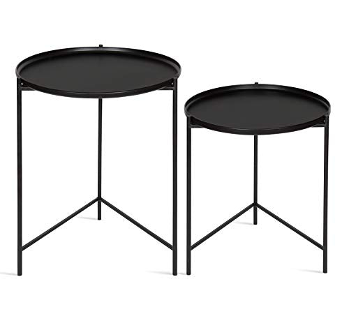 Kate and Laurel Ulani Set of 2 Nested Round Metal End Tables, Black - color: Black