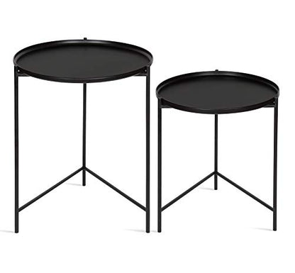 Kate and Laurel Ulani Set of 2 Nested Round Metal End Tables, Black - color: Black
