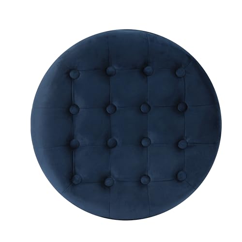 HomePop 19" Velvet Button Tufted Round Storage Ottoman - Navy - color: Navy