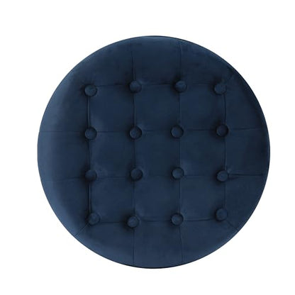 HomePop 19" Velvet Button Tufted Round Storage Ottoman - Navy - color: Navy