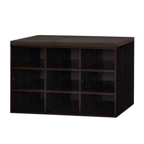 Shoe Storage Bench with Cushion, 31.5" Cubby Shoe Rack, 9 Cubbies | Entryway Shoe Organizer Bench, Adjustable Shelves for Boots, Removable Washable Cushion, Closet/Hallway/Bedroom, Espresso - color: Espresso, size: 9 Cubby
