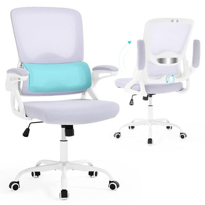 Ergonomic Office Chair,Mesh Office Chair with Lumbar Support,Mid Back Desk Chair with Flip-up Arms,400 lbs Comfy Computer Chair for Home Office - color: Lavender