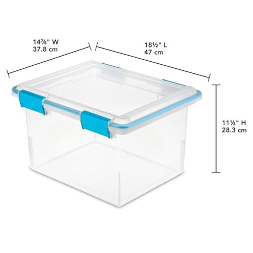 Sterilite Gasket Storage Box with Lids for Home & Office, 32 Quart, 8-Pack | Heavy-Duty, Stackable, and Organizing Containers for Bathroom, Cabinet, Closet, and Garage, Clear and Blue Aquarium Latches - size: 32 Quart, style: 8 Pack