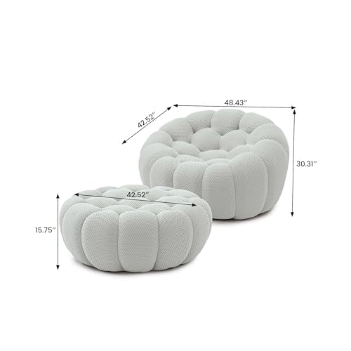 Modular Sectional Sofa,Bubble Couch Set,1 Seater+ Ottoman,Modern Upholstered Bean Bag Sofa Couch Mesh Fabric Lazy Floor Chair Living Roon Sets (Gray) - color: Light Grey, size: 48"+42"