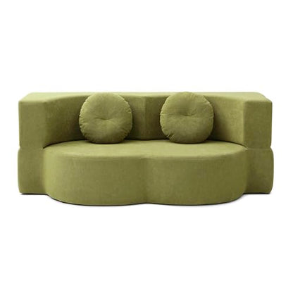 76" Convertible Folding Futon Sofa Bed, Queen Sleeper Sofa with Pillow, Teddy Floor & Futon Loveseat Couch, Foam Folding Mattress Sleeper for Living Room, Guest Use, Apartment, No Assembly (Green) - color: Green