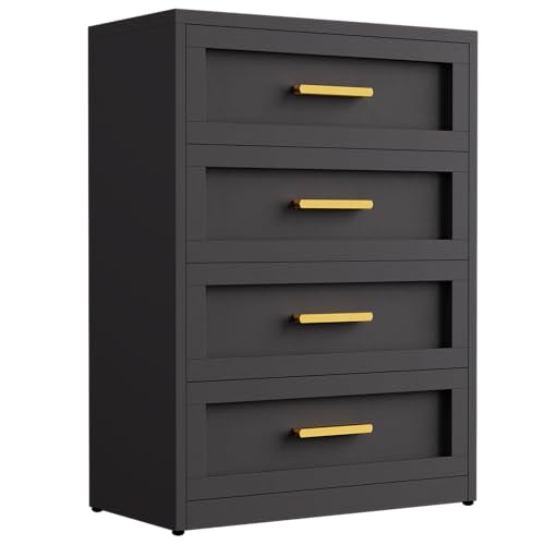 4 Drawer Black Metal Dresser for Bedroom, Closet Chest with 4 Drawers Storage, 31.5" Wide Storage Drawers Bedroom Cabinet,Modern Industrial Locker Tall Chest of Drawers for Living Room, Entryway - color: Black, size: 4 Metal Drawers