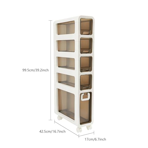 5-Tier Slim Bathroom Storage Cabinet,Narrow Floor Cabinets with Drawers and Wheels,Rolling Narrow Organizer for Small Spaces,Kitchen,Laundry,6.7”W - size: 5-Tier-6.7”W