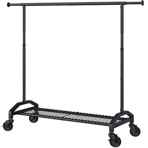 Wiracks Heavy Duty Clothes Rack for Hanging Clothes 350lbs Clothing Rack 3" industrial Wheels 51 to 71" W x 16.53" D x 65" to 71" H Adjustable Rolling Clothes Rack Coat Rack Garment Rack Black - style: Black