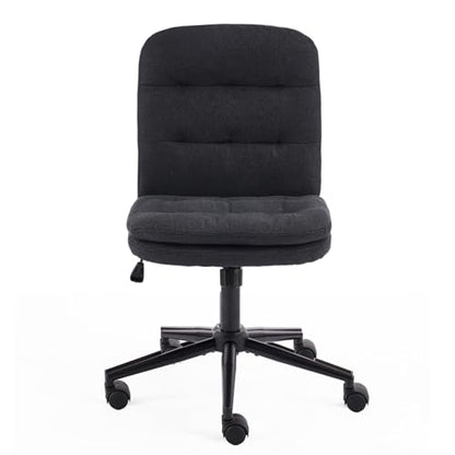 VINGLI Mid Back Armless Office Desk Chair with Wheels/no Wheels,360°Rocking Swivel Vanity Chair with Thickened Cushion,Adjustable Height Rolling for Reading Room, Make up, Linen Black - color: Black