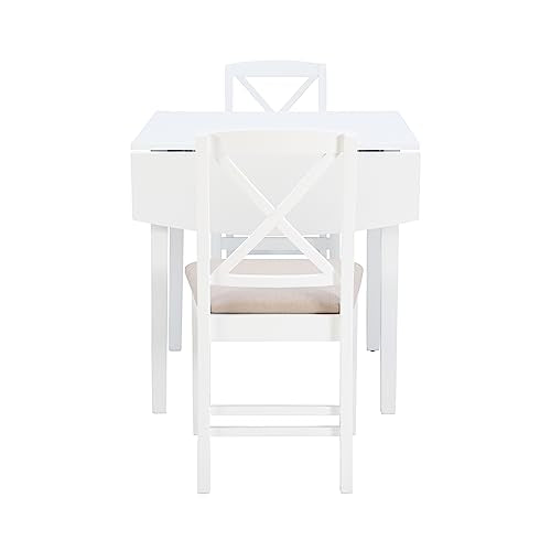 Torino Three Piece Drop Leaf Dining Set in White with Beige Upholstered Seats by Linon - color: White Set