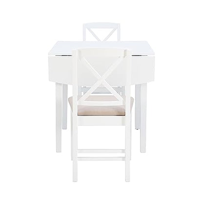 Torino Three Piece Drop Leaf Dining Set in White with Beige Upholstered Seats by Linon - color: White Set