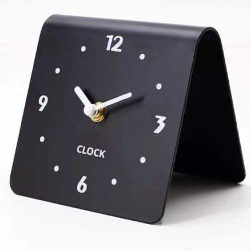 Minimalist Analog Desk Clock, Silent Non-Ticking Acrylic Table Clock Battery Operated Compact Desktop Ornament for Bedside Office Home Decor(Black)