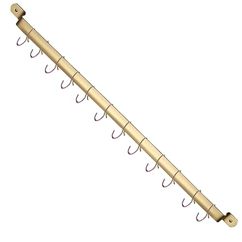 Kyraton Kitchen Utensil Rack, Kitchen Rack With Gold Titanium Plating,Rail Rack Organizer for Hanging Knives,Wall Mounted Gourmet Kitchen Rail with 14 Hooks - color: 2.Gold