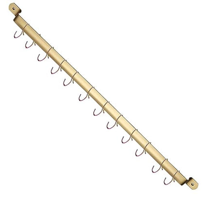 Kyraton Kitchen Utensil Rack, Kitchen Rack With Gold Titanium Plating,Rail Rack Organizer for Hanging Knives,Wall Mounted Gourmet Kitchen Rail with 14 Hooks - color: 2.Gold