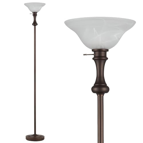 Torchiere Floor Lamp for Living Room with Glass Shade-Red Brown 71IN | Modern Standing Lamp for Bedroom with Knob Switch, Tall Floor Lamp for Living Room, Office, Corner, Home Decor, Bulb Included - color: Brown 1 Head