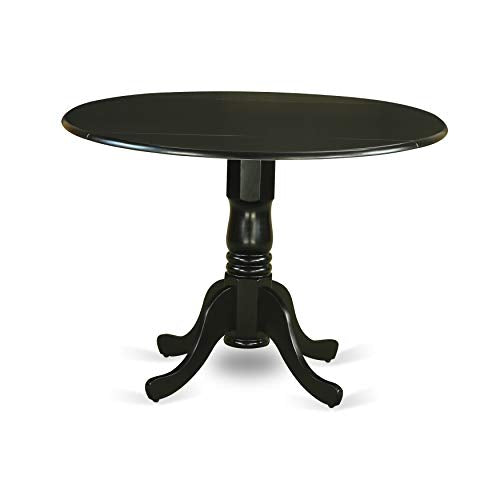 East West Furniture DLBR3-BLK-17 3 Piece Dining Room Furniture Set Contains a Round Dining Table with Dropleaf and 2 Light Sable Linen Fabric Upholstered Chairs, 42x42 Inch, Black - color: Dlbr3-blk-17