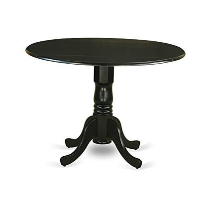 East West Furniture DLBR3-BLK-17 3 Piece Dining Room Furniture Set Contains a Round Dining Table with Dropleaf and 2 Light Sable Linen Fabric Upholstered Chairs, 42x42 Inch, Black - color: Dlbr3-blk-17